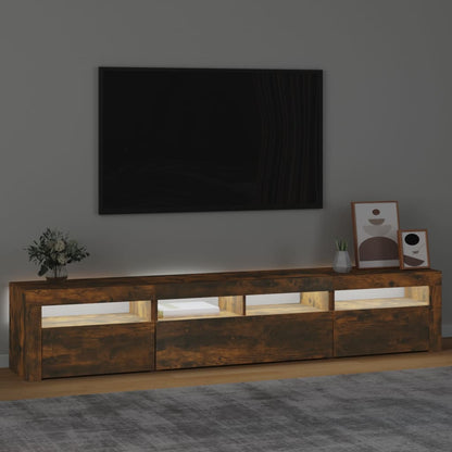 Meuble TV vidaXL avec lumières LED chêne fumé 210x35x40 cm