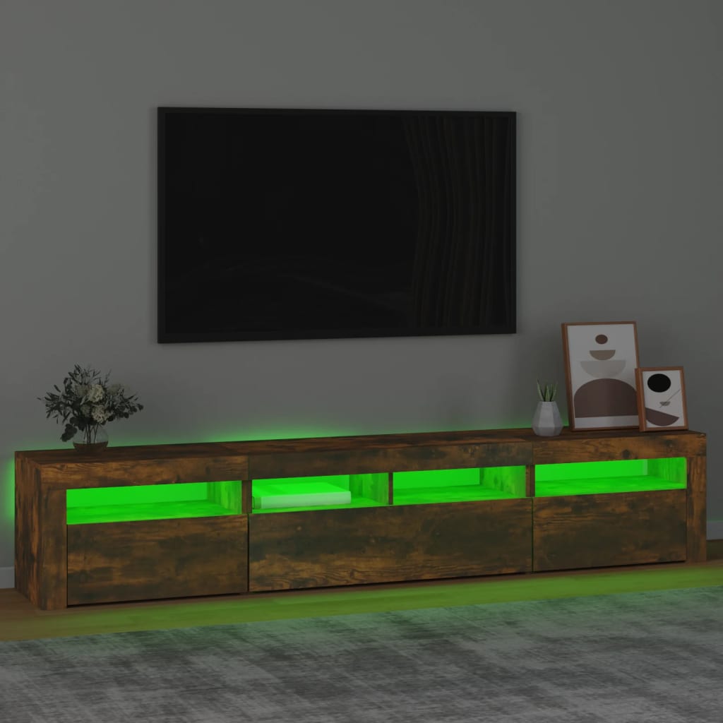 Meuble TV vidaXL avec lumières LED chêne fumé 210x35x40 cm