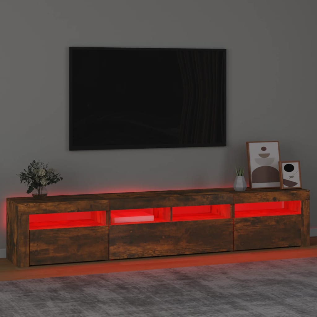 Meuble TV vidaXL avec lumières LED chêne fumé 210x35x40 cm