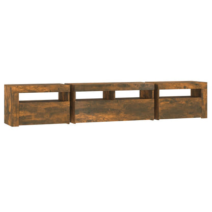 Meuble TV vidaXL avec lumières LED chêne fumé 210x35x40 cm
