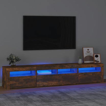 Meuble TV vidaXL avec lumières LED chêne fumé 210x35x40 cm