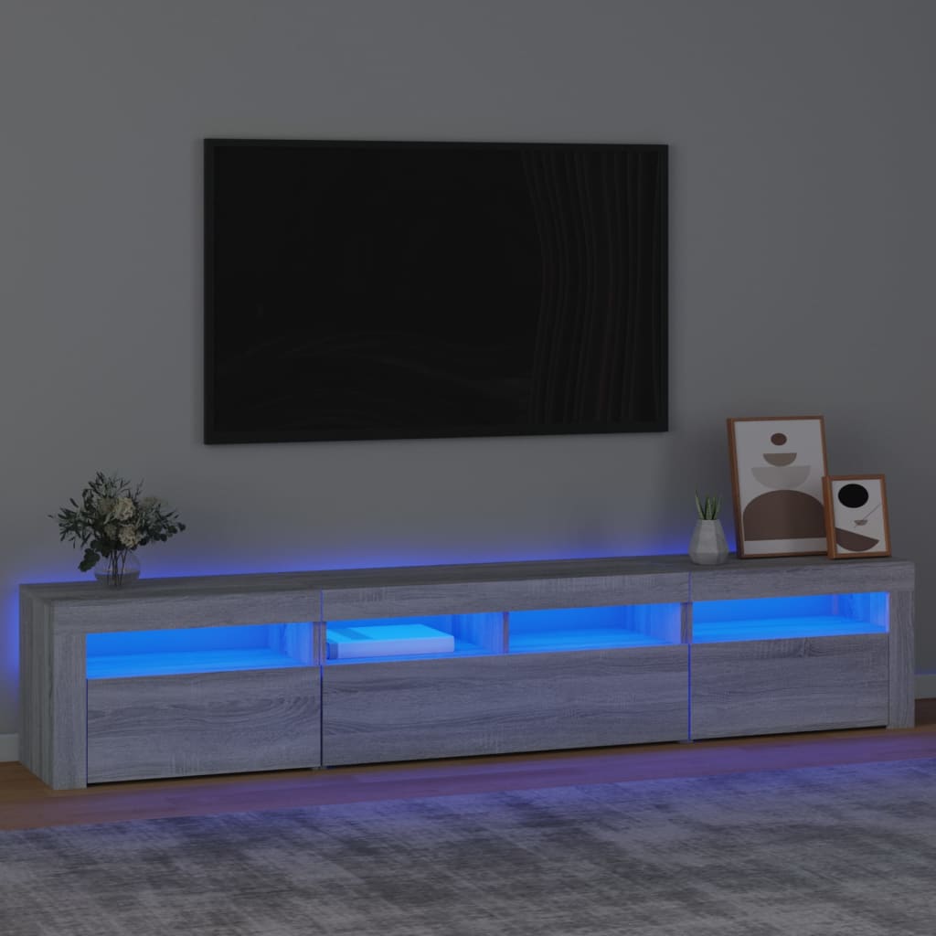 Meuble TV vidaXL avec lumières LED gris Sonoma 210x35x40 cm