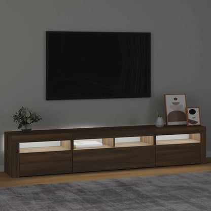 Meuble TV vidaXL avec lumières LED marron aspect chêne 210x35x40 cm