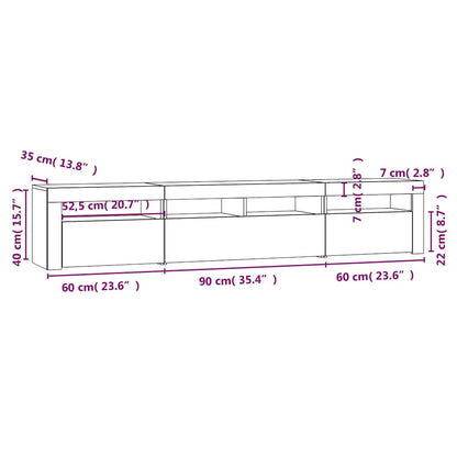 Meuble TV vidaXL avec lumières LED marron aspect chêne 210x35x40 cm