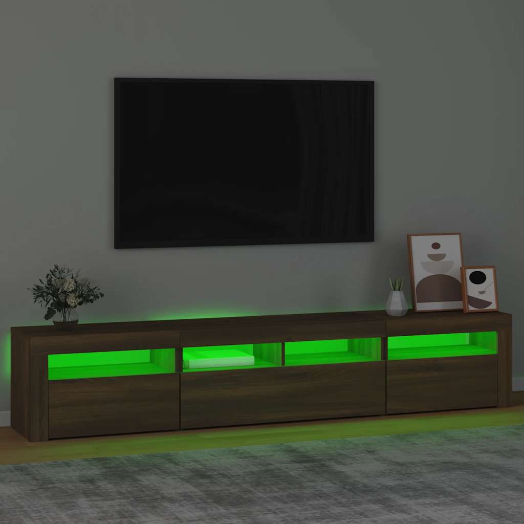 Meuble TV vidaXL avec lumières LED marron aspect chêne 210x35x40 cm