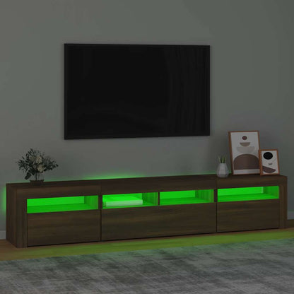 Meuble TV vidaXL avec lumières LED marron aspect chêne 210x35x40 cm