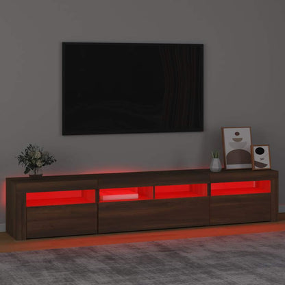 Meuble TV vidaXL avec lumières LED marron aspect chêne 210x35x40 cm