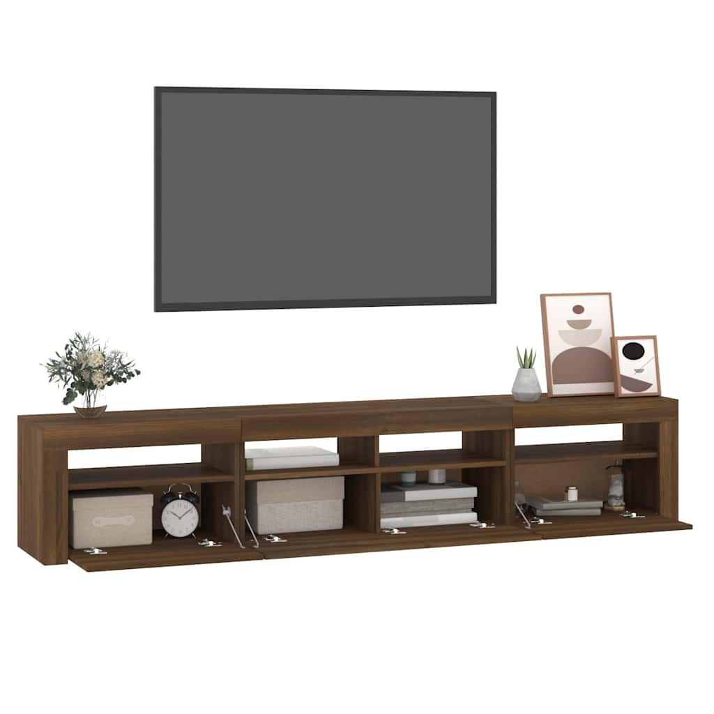 Meuble TV vidaXL avec lumières LED marron aspect chêne 210x35x40 cm