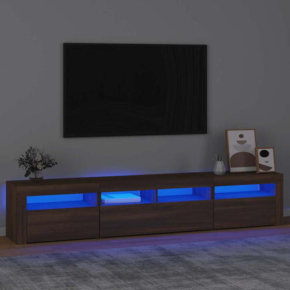 Meuble TV vidaXL avec lumières LED marron aspect chêne 210x35x40 cm