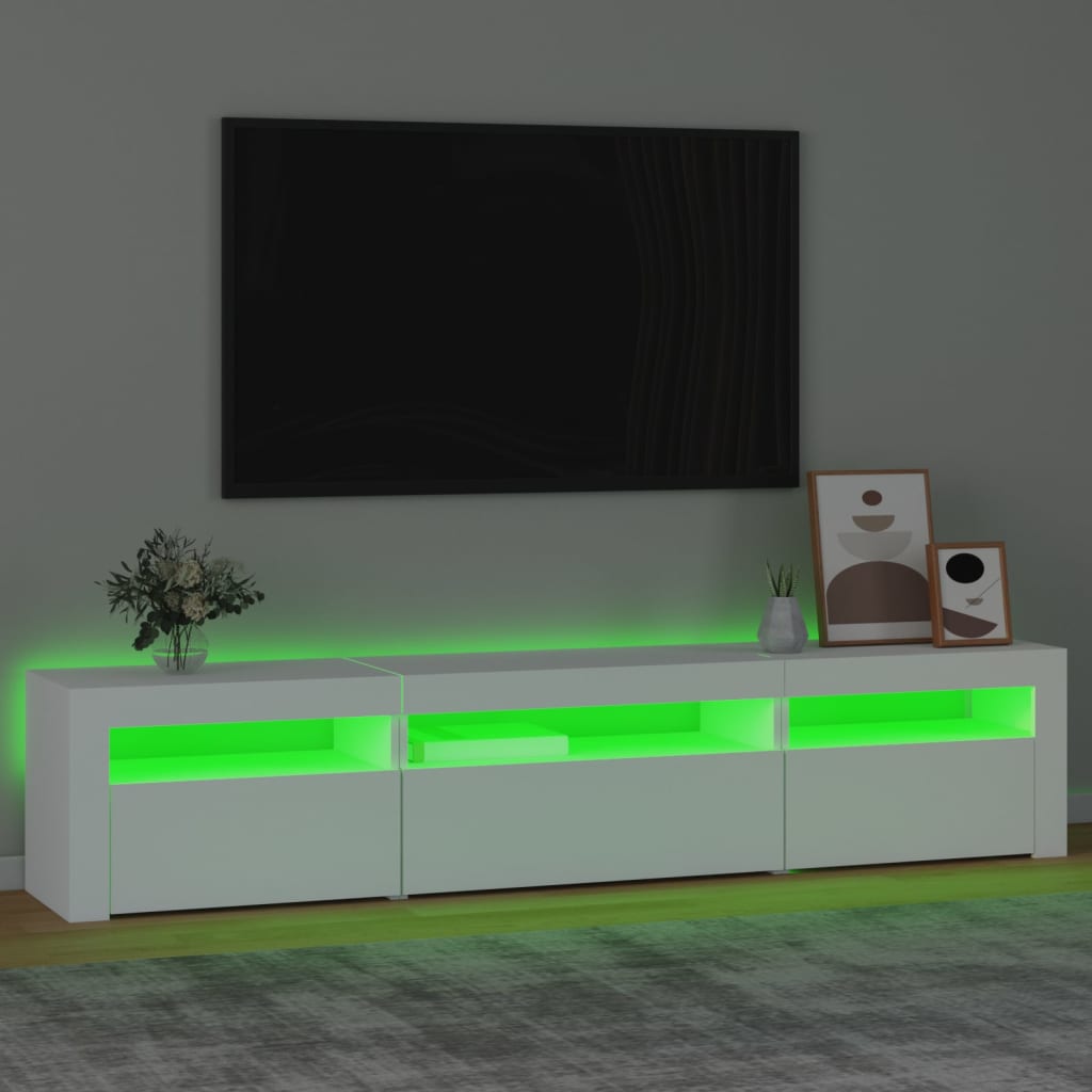 Meuble TV vidaXL avec lumières LED Blanc 195x35x40 cm