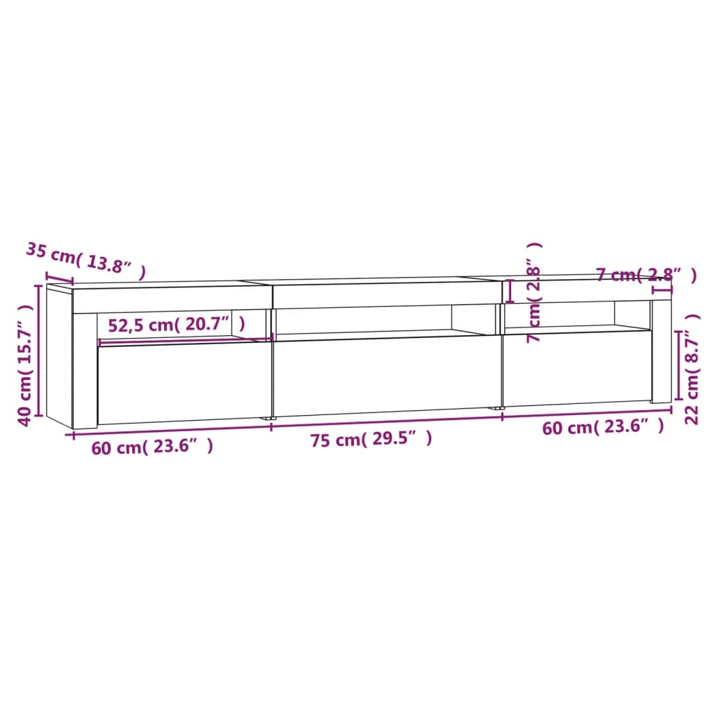 vidaXL TV-Schrank mit LED-Leuchten Schwarz 195x35x40 cm