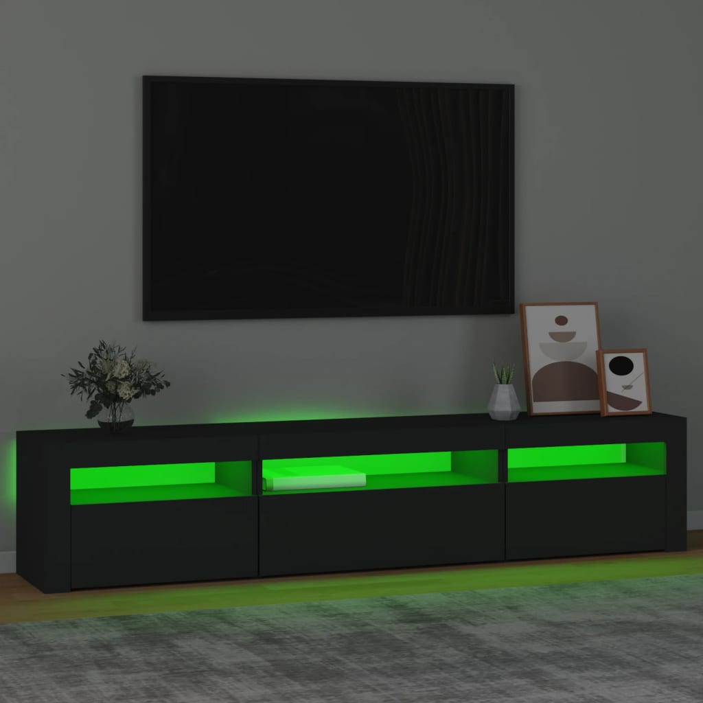 vidaXL TV-Schrank mit LED-Leuchten Schwarz 195x35x40 cm