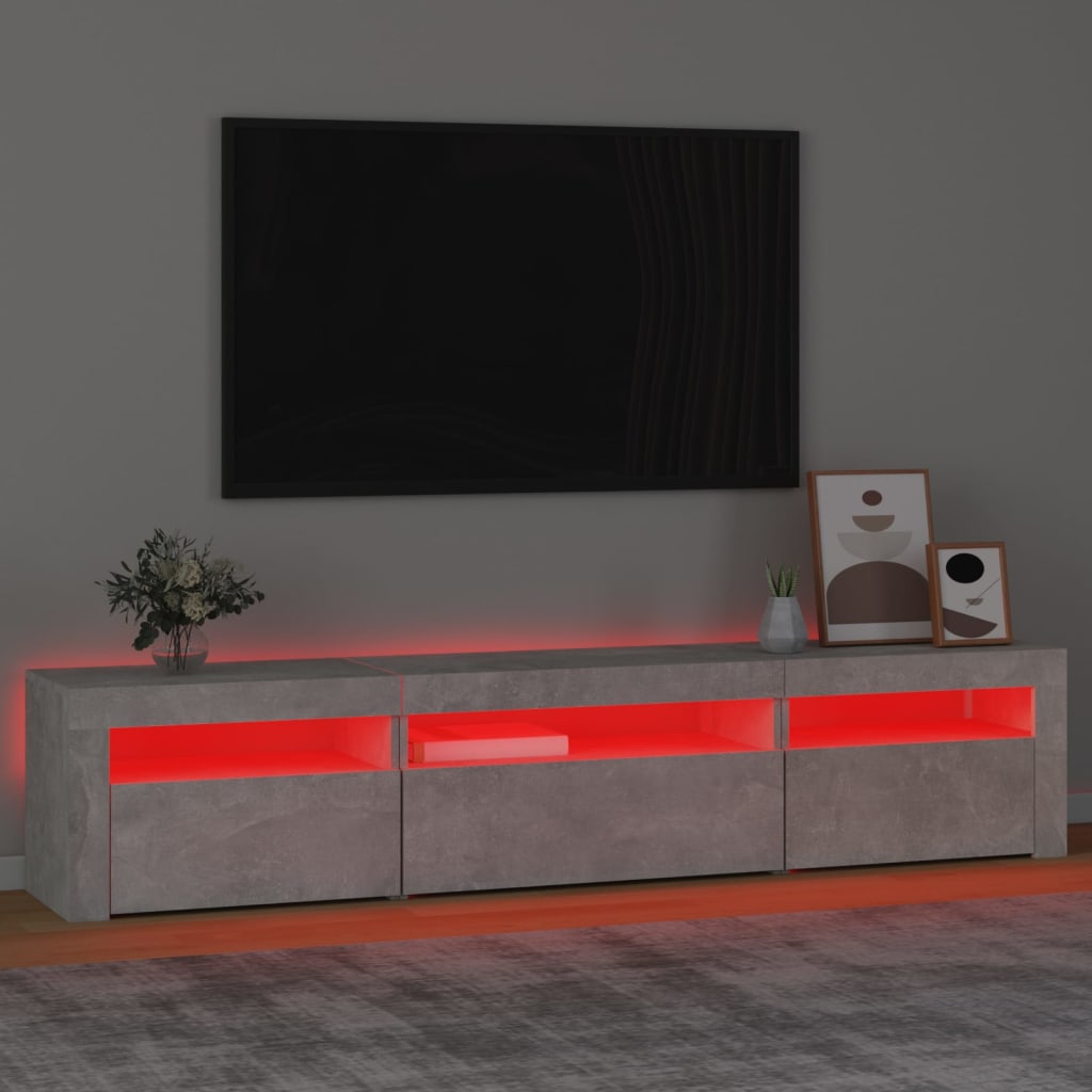 Meuble TV vidaXL avec lumières LED gris béton 195x35x40 cm