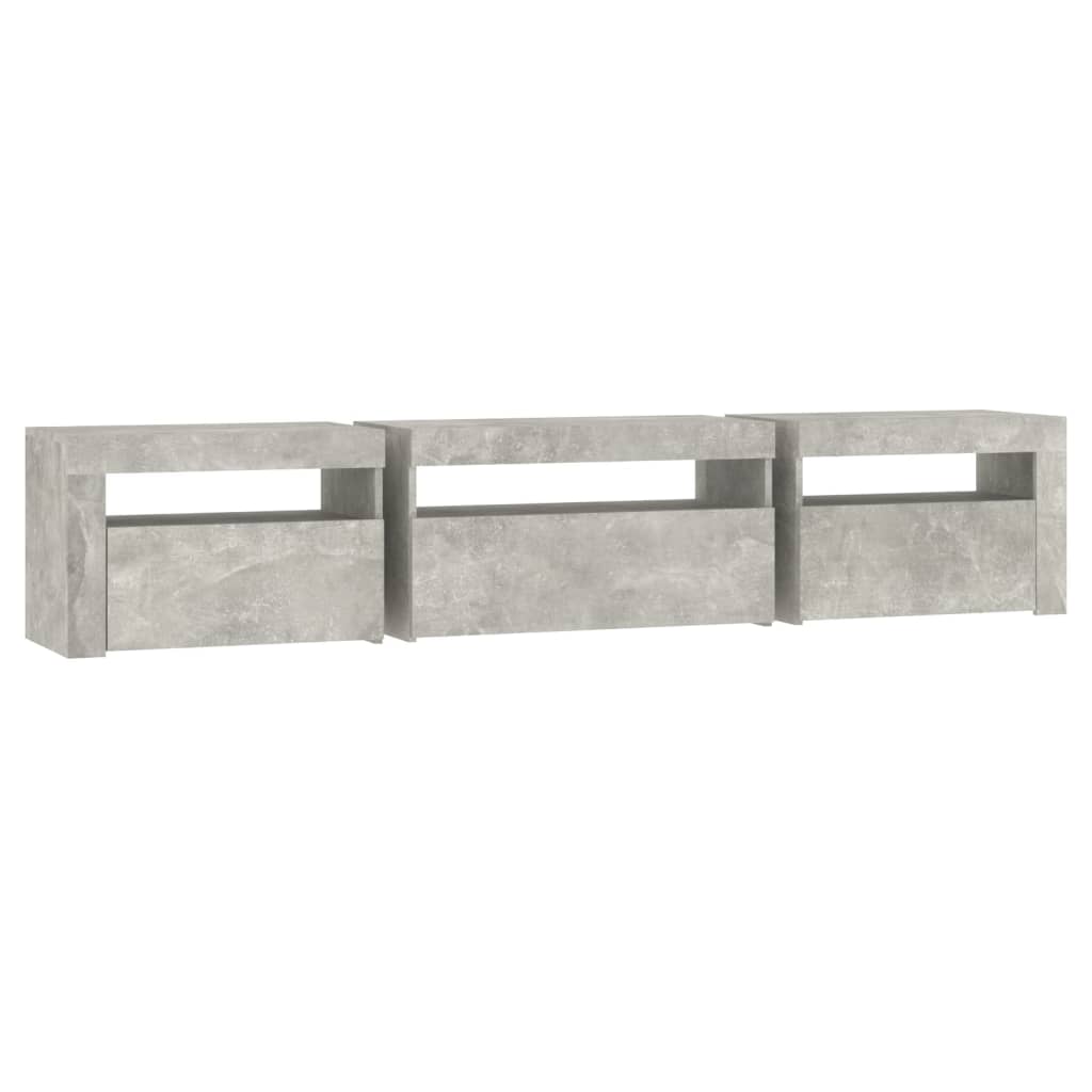 Meuble TV vidaXL avec lumières LED gris béton 195x35x40 cm