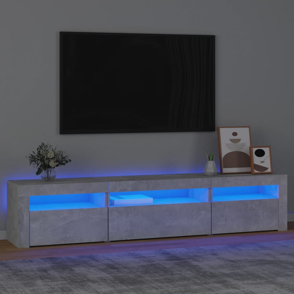 Meuble TV vidaXL avec lumières LED gris béton 195x35x40 cm