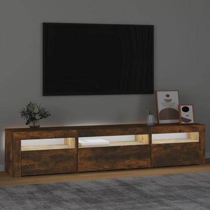 Meuble TV vidaXL avec lumières LED chêne fumé 195x35x40 cm