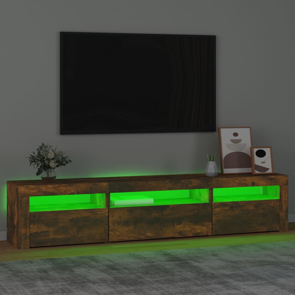 Meuble TV vidaXL avec lumières LED chêne fumé 195x35x40 cm