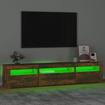 Meuble TV vidaXL avec lumières LED chêne fumé 195x35x40 cm
