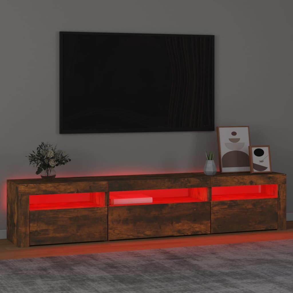 Meuble TV vidaXL avec lumières LED chêne fumé 195x35x40 cm