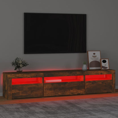 Meuble TV vidaXL avec lumières LED chêne fumé 195x35x40 cm