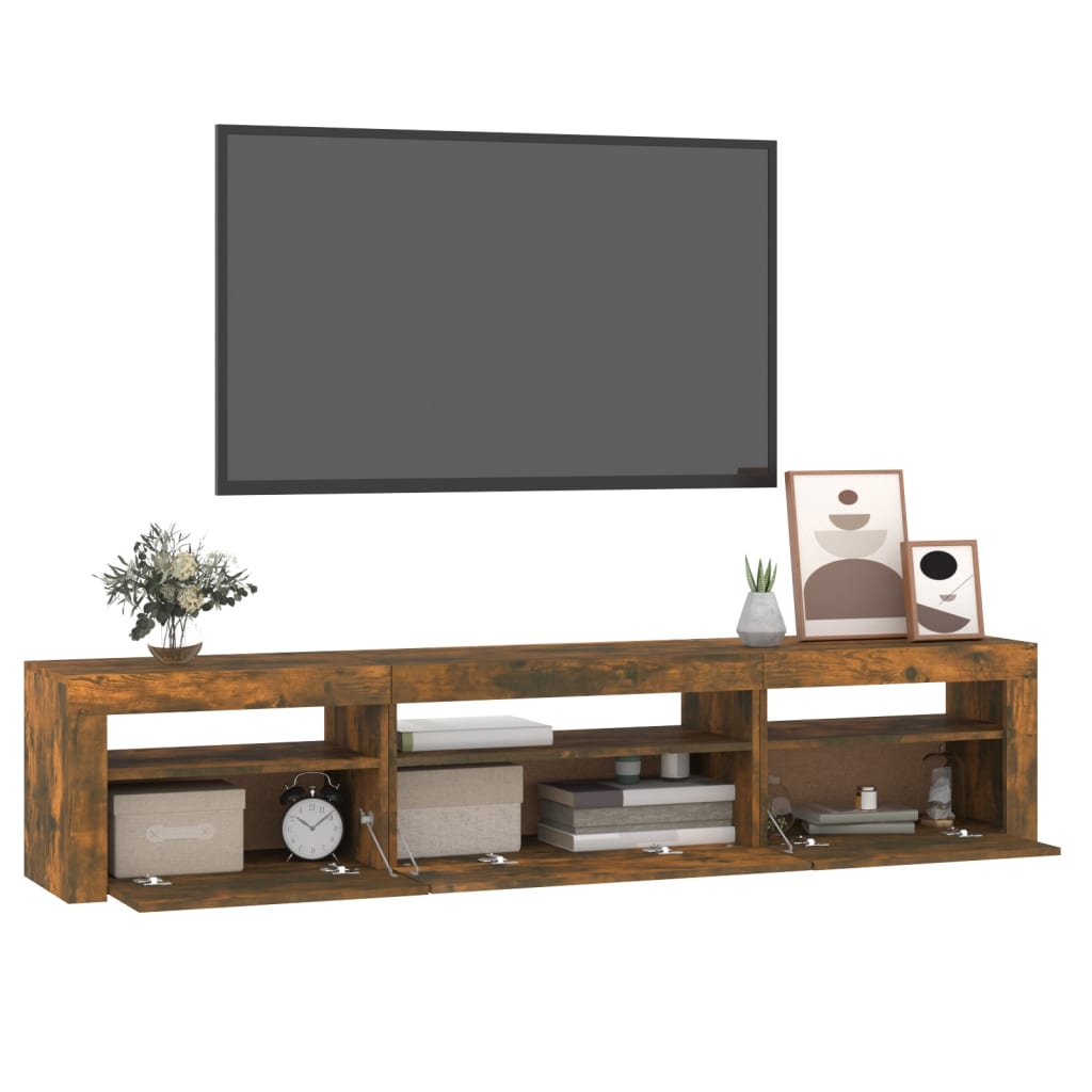 Meuble TV vidaXL avec lumières LED chêne fumé 195x35x40 cm