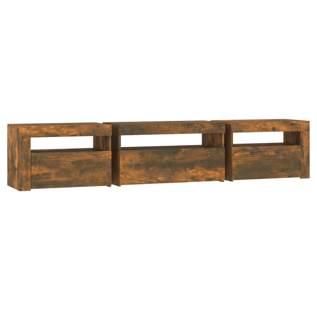 Meuble TV vidaXL avec lumières LED chêne fumé 195x35x40 cm