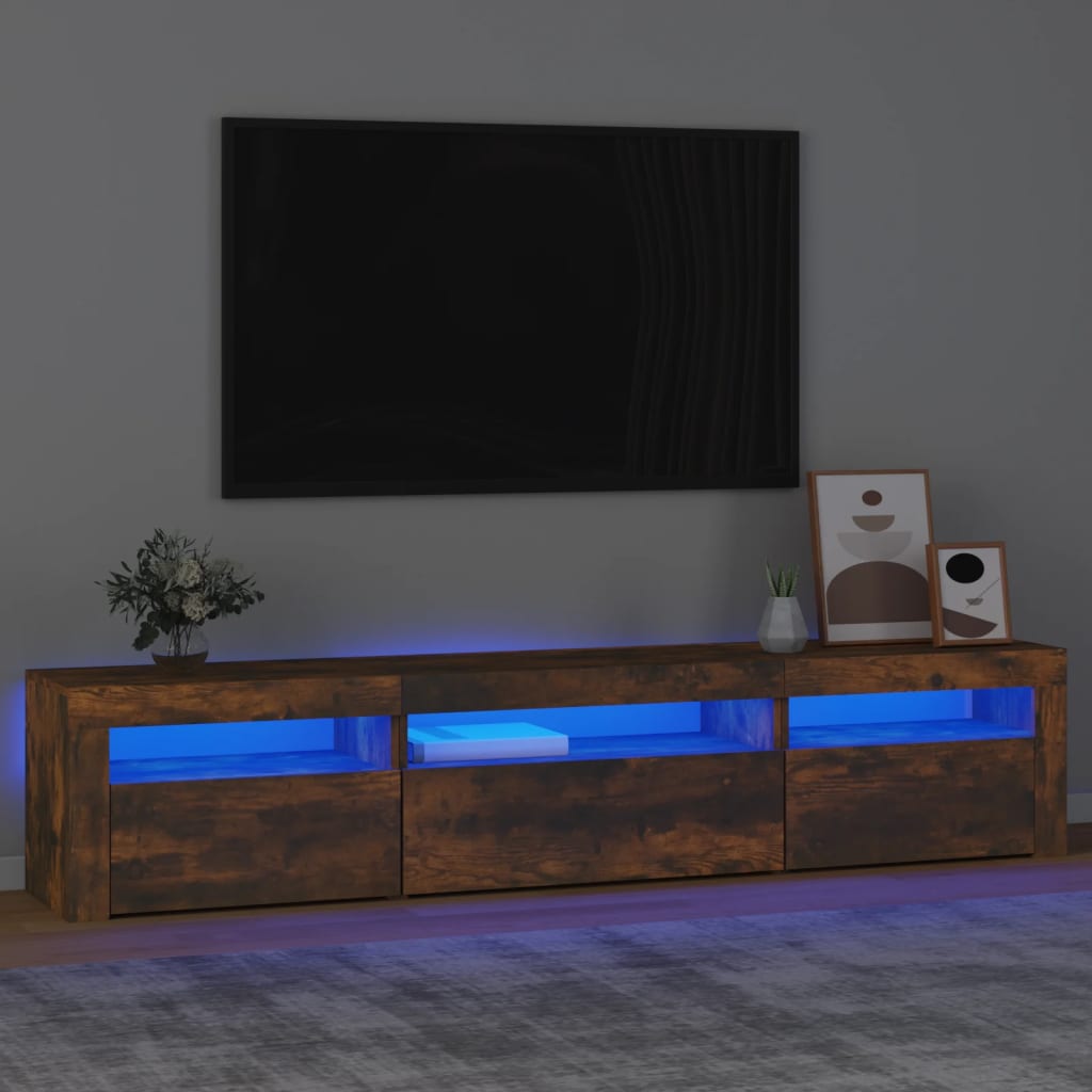 Meuble TV vidaXL avec lumières LED chêne fumé 195x35x40 cm