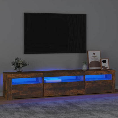 Meuble TV vidaXL avec lumières LED chêne fumé 195x35x40 cm