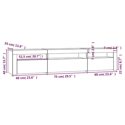 Meuble TV vidaXL avec lumières LED gris Sonoma 195x35x40 cm