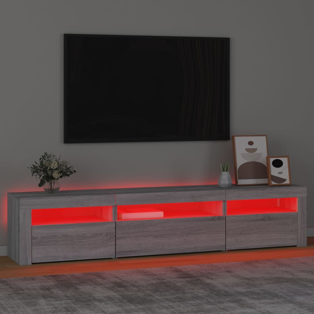 Meuble TV vidaXL avec lumières LED gris Sonoma 195x35x40 cm