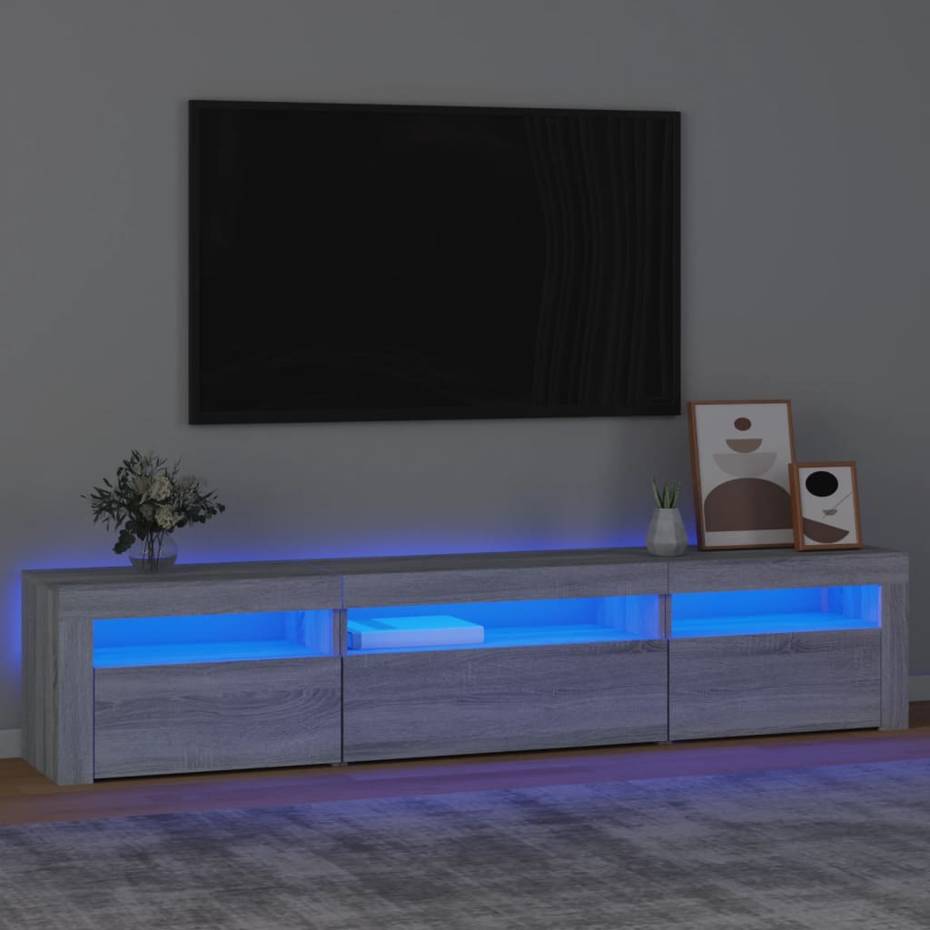 Meuble TV vidaXL avec lumières LED gris Sonoma 195x35x40 cm