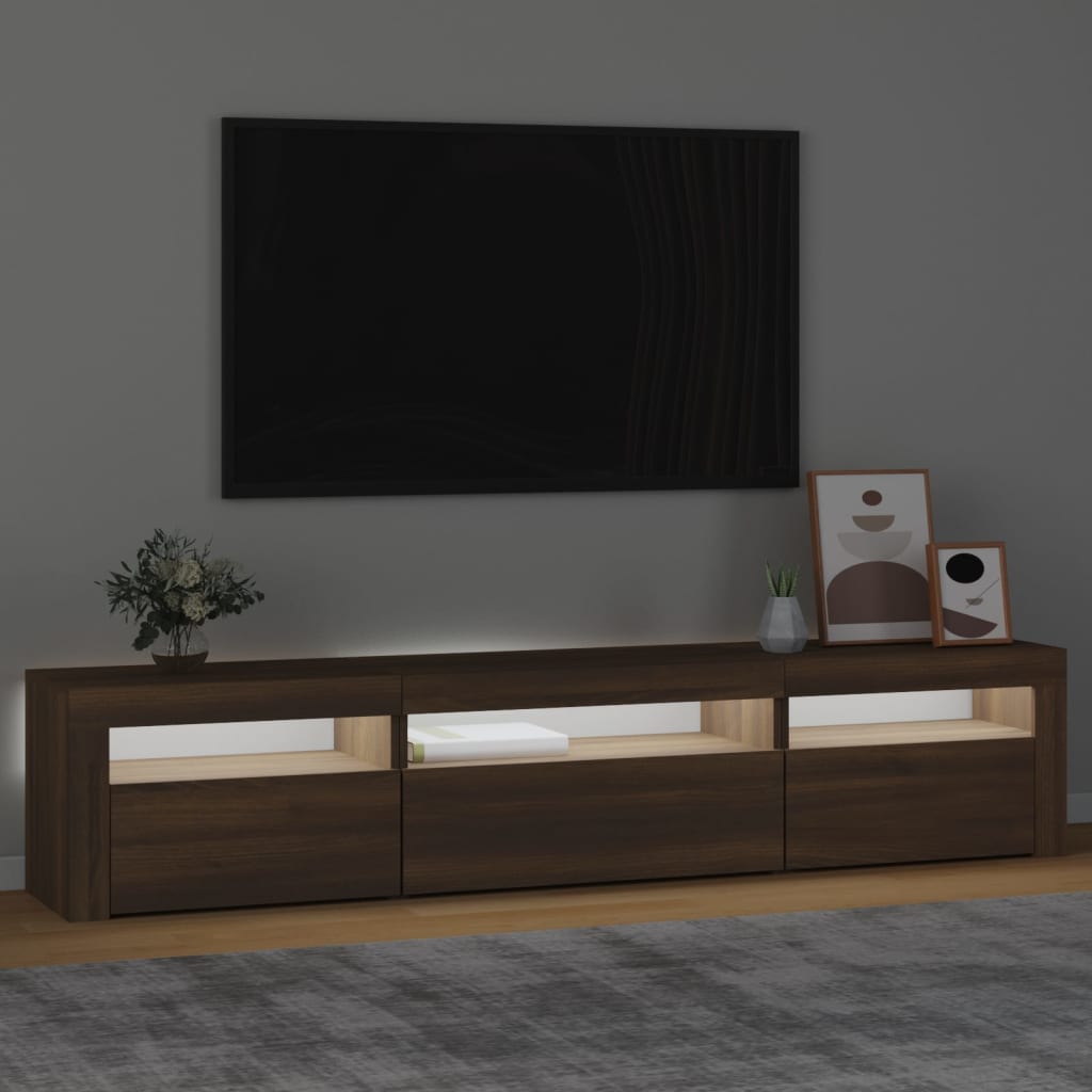 Meuble TV vidaXL avec lumières LED marron aspect chêne 195x35x40 cm