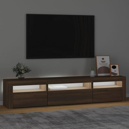 Meuble TV vidaXL avec lumières LED marron aspect chêne 195x35x40 cm