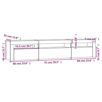 Meuble TV vidaXL avec lumières LED marron aspect chêne 195x35x40 cm