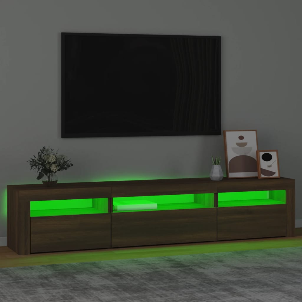 Meuble TV vidaXL avec lumières LED marron aspect chêne 195x35x40 cm