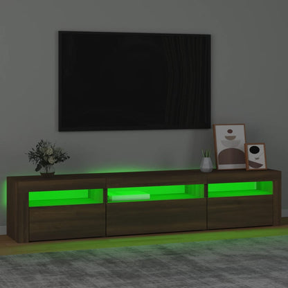 Meuble TV vidaXL avec lumières LED marron aspect chêne 195x35x40 cm
