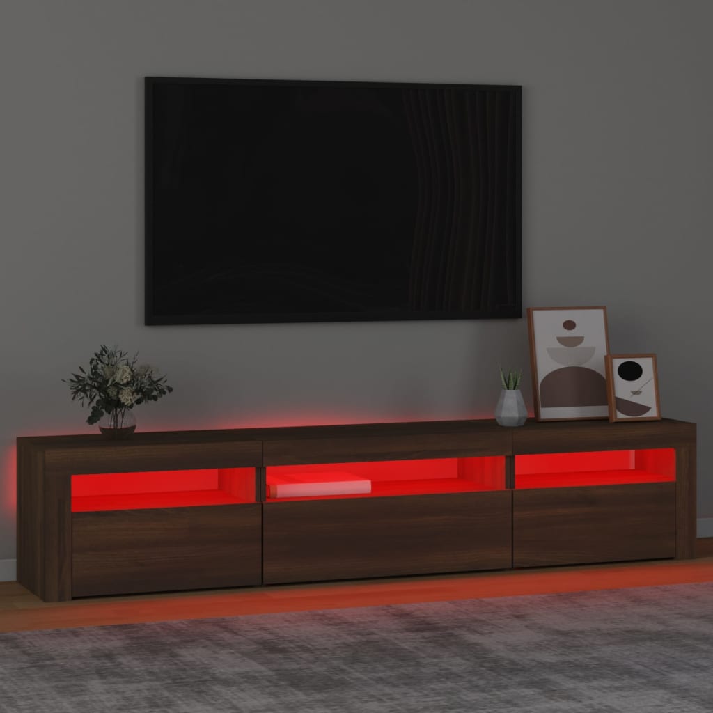 Meuble TV vidaXL avec lumières LED marron aspect chêne 195x35x40 cm