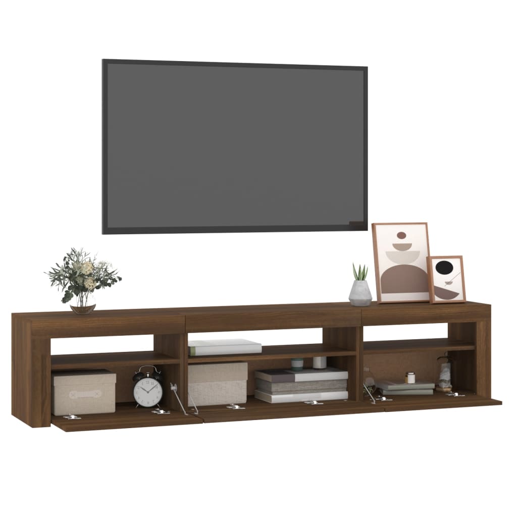 Meuble TV vidaXL avec lumières LED marron aspect chêne 195x35x40 cm