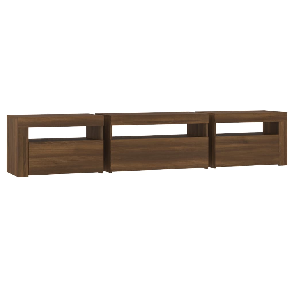 Meuble TV vidaXL avec lumières LED marron aspect chêne 195x35x40 cm