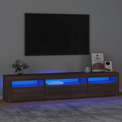 Meuble TV vidaXL avec lumières LED marron aspect chêne 195x35x40 cm