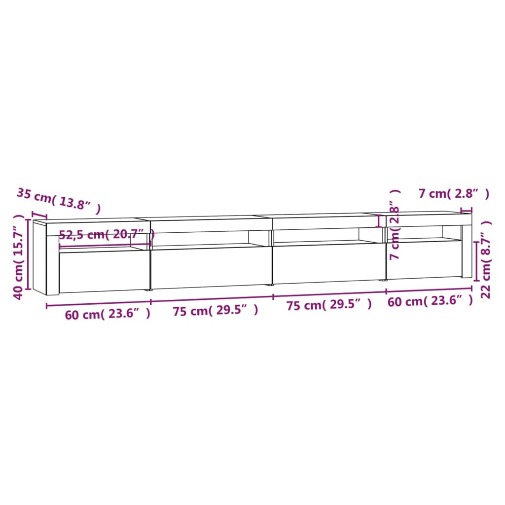 vidaXL TV-Schrank mit LED-Leuchten Sonoma-Eiche 270x35x40 cm
