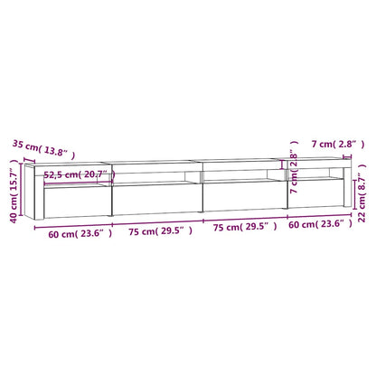 Meuble TV vidaXL avec lumières LED gris béton 270x35x40 cm