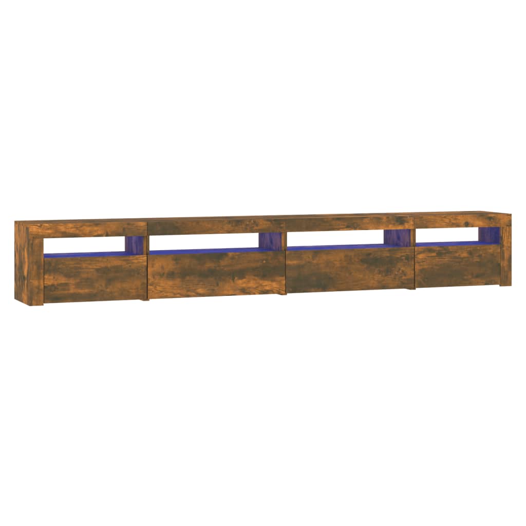 Meuble TV vidaXL avec lumières LED chêne fumé 270x35x40 cm