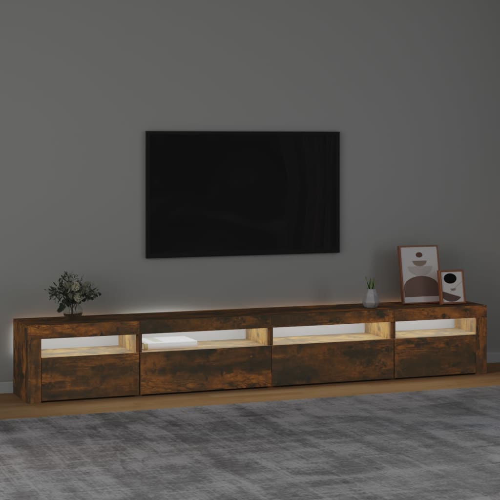 Meuble TV vidaXL avec lumières LED chêne fumé 270x35x40 cm