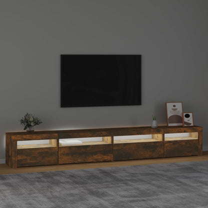 Meuble TV vidaXL avec lumières LED chêne fumé 270x35x40 cm