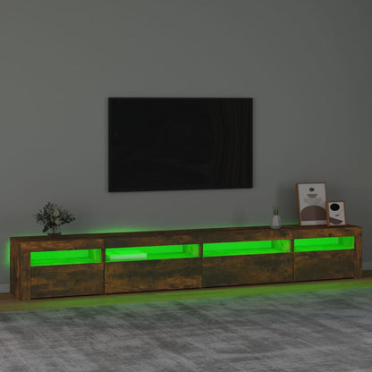 Meuble TV vidaXL avec lumières LED chêne fumé 270x35x40 cm