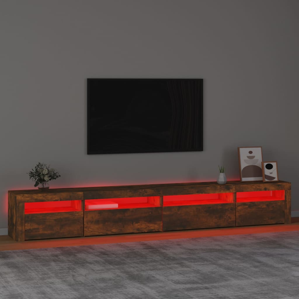Meuble TV vidaXL avec lumières LED chêne fumé 270x35x40 cm