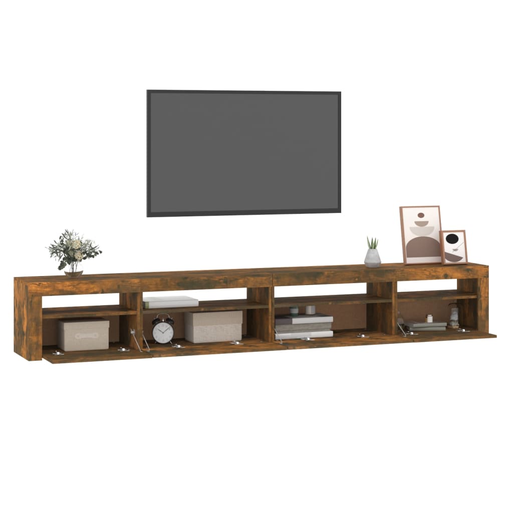 Meuble TV vidaXL avec lumières LED chêne fumé 270x35x40 cm