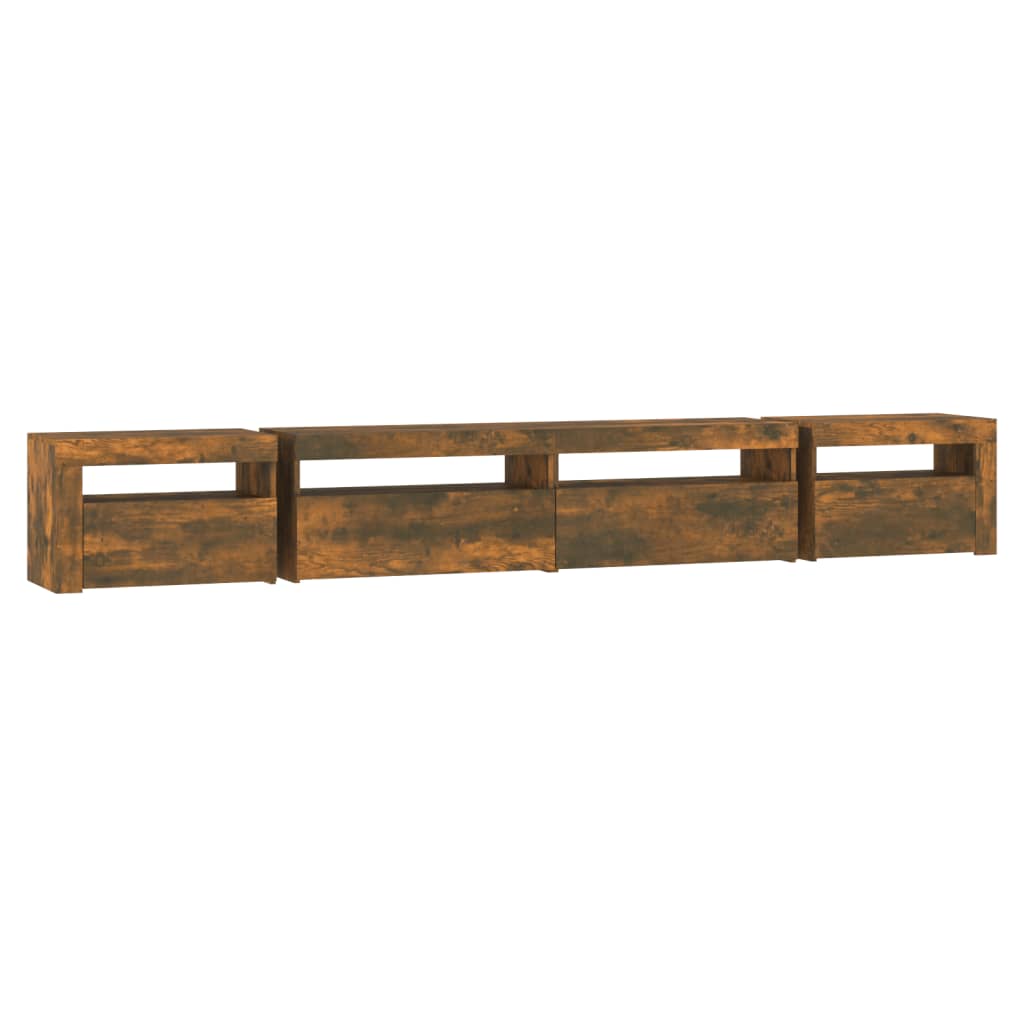 Meuble TV vidaXL avec lumières LED chêne fumé 270x35x40 cm