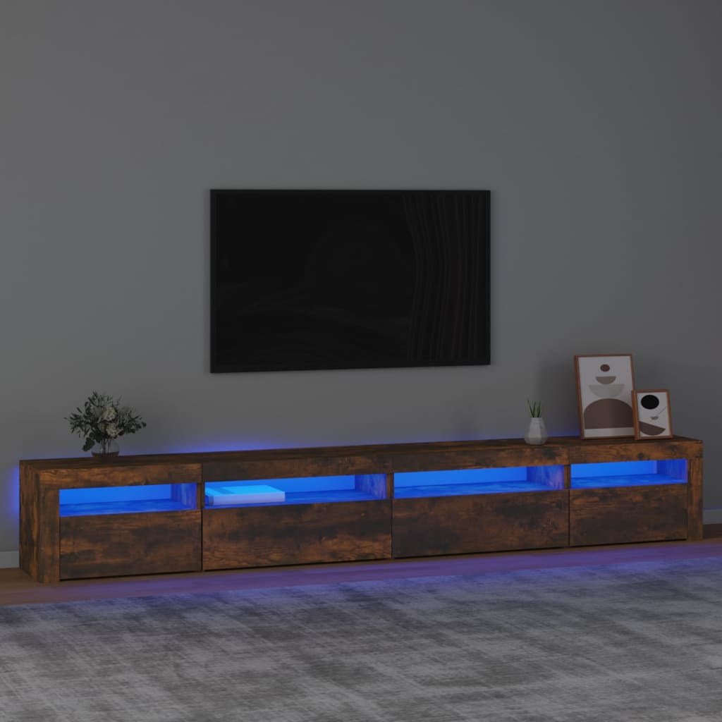 Meuble TV vidaXL avec lumières LED chêne fumé 270x35x40 cm